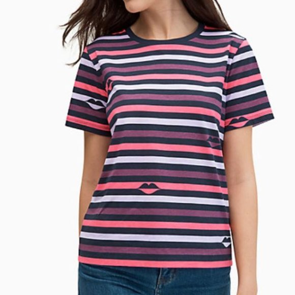 kate spade Tops - Kate Spade Lips Striped T-Shirt Size L